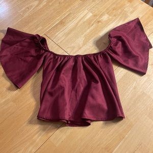 Maroon / Burgundy Off Shoulder Crop Shirt
